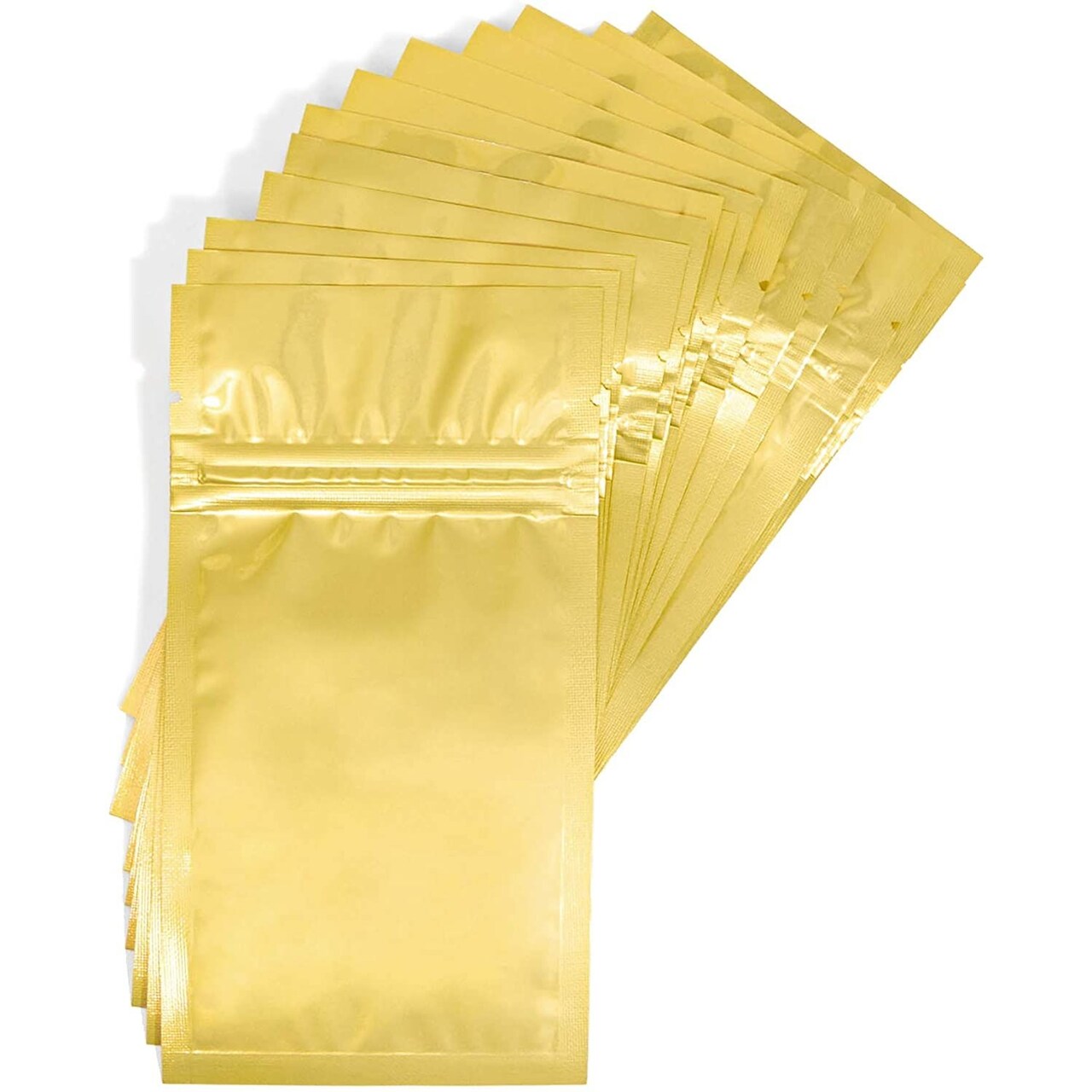 100 Pieces Resealable Smell Proof Bags Foil Pouch Bags, Flat Reclosable Bags for Daily Life or Party Supplies, Gold 3" x 4"